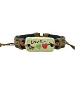 A Special Kinda Love Tan Brown Thread-Woven On Black Strap Faux Leather Bracelet