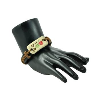 A Special Kinda Love Tan Brown Thread-Woven On Black Strap Faux Leather Bracelet 2
