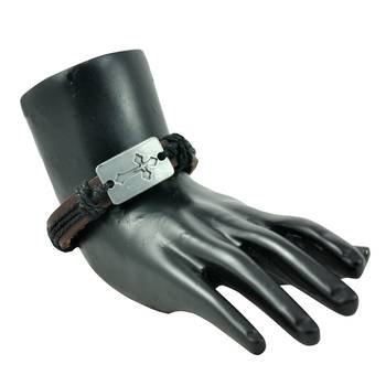 The Power Of Crossblack Thread-Woven On Brown Strap Faux Leather Bracelet 3