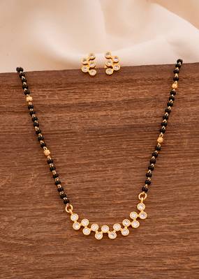 Black beads mangalsutra (with cap) and earrings set one gram gold 1