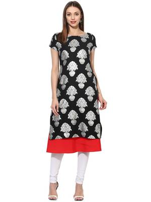 Black Crepe printed stitched kurti 1
