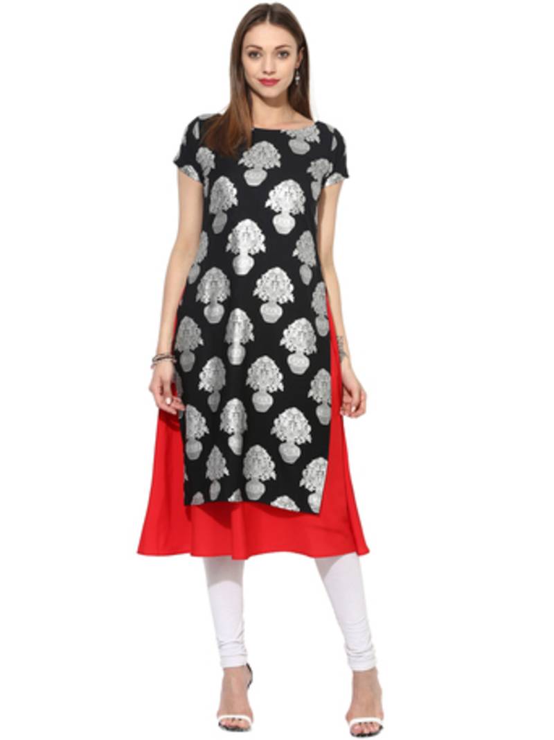 Black Crepe printed stitched kurti