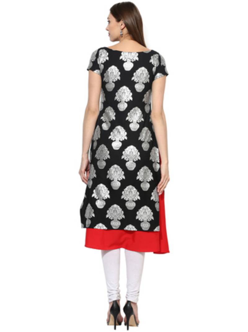 Black Crepe printed stitched kurti