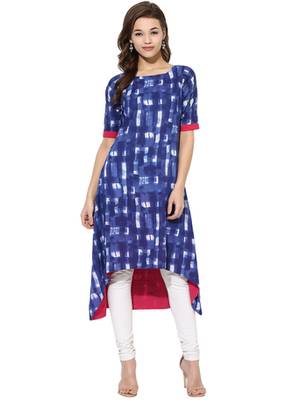 Blue Cotton printed stitched kurti 1
