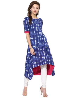 Blue Cotton printed stitched kurti 2