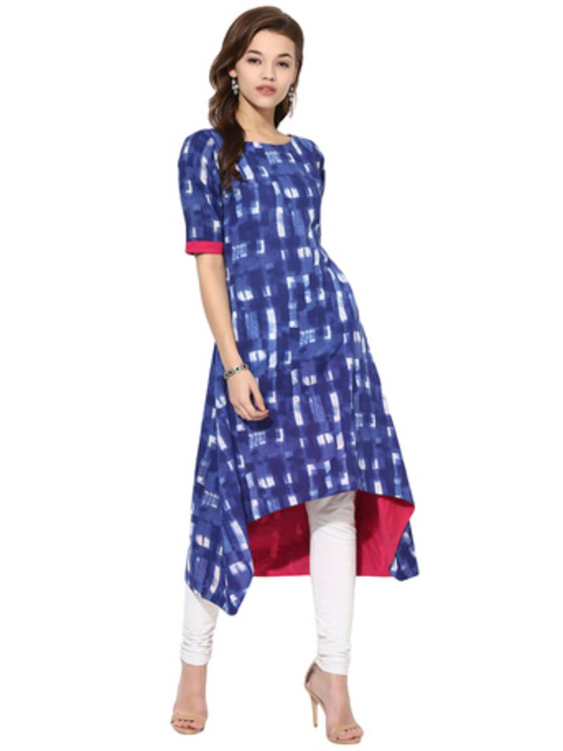 Blue Cotton printed stitched kurti