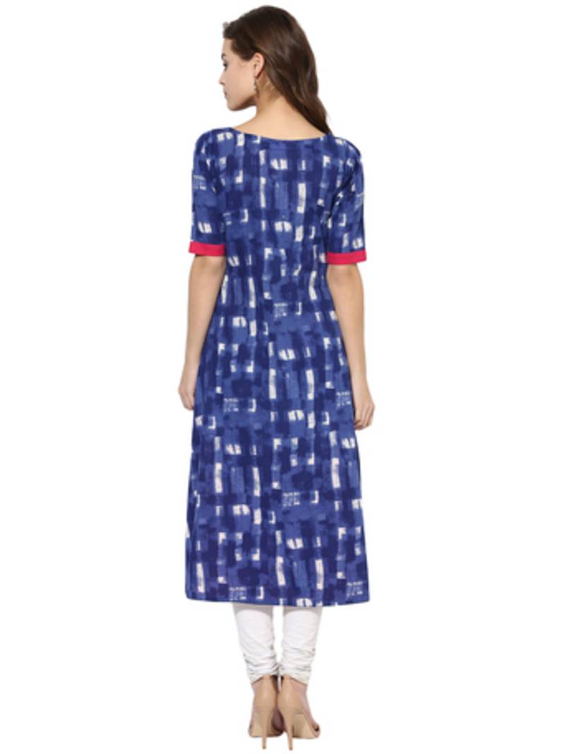 Blue Cotton printed stitched kurti