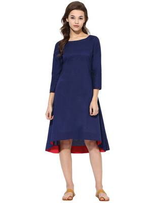 Blue Cotton plain stitched kurti 1