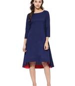 Blue Cotton plain stitched kurti