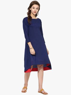 Blue Cotton plain stitched kurti 2