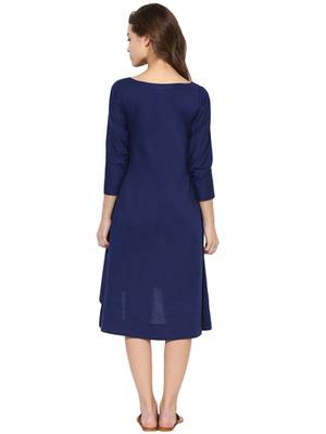 Blue Cotton plain stitched kurti 3