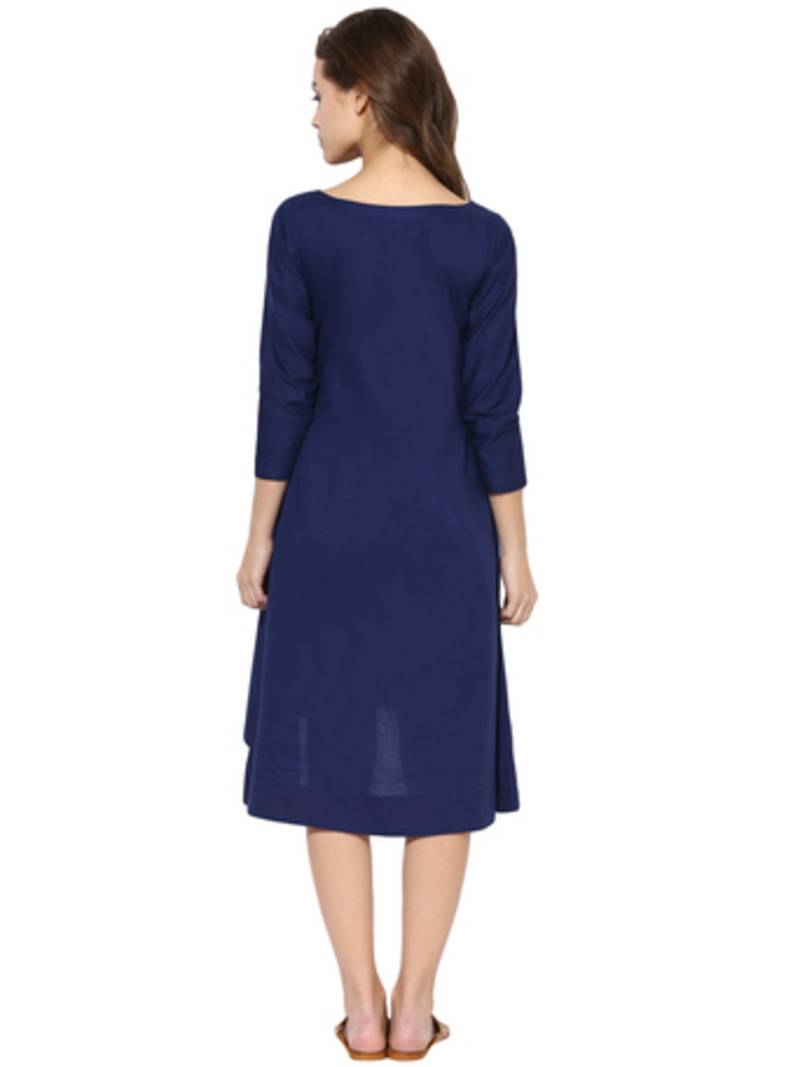 Blue Cotton plain stitched kurti