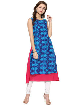 Blue Cotton Printed stitched kurti 1