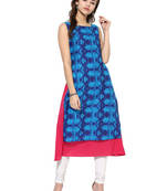 Blue Cotton Printed stitched kurti