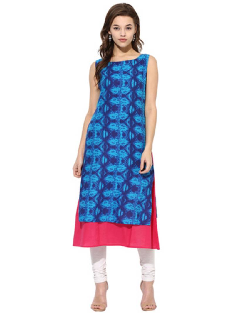 Blue Cotton Printed stitched kurti