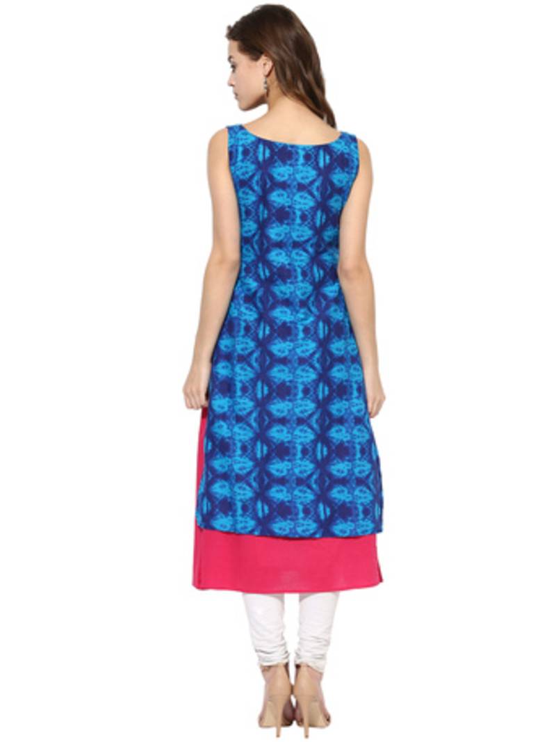 Blue Cotton Printed stitched kurti