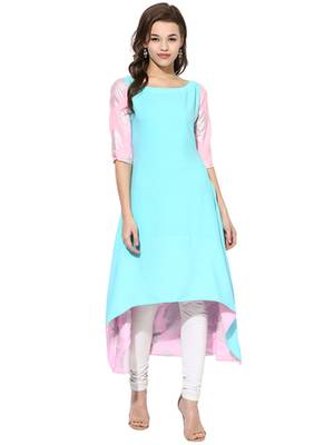 Sky Blue Crepe Printed stitched kurti 1