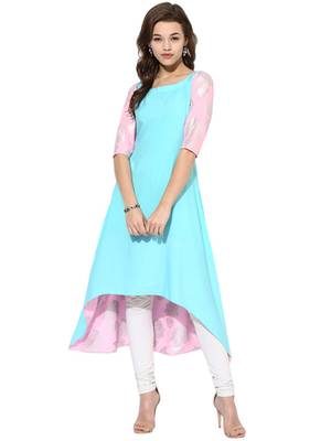 Sky Blue Crepe Printed stitched kurti 2