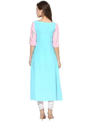 Sky Blue Crepe Printed stitched kurti 3