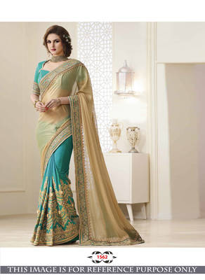Cream embroidered georgette saree with blouse 1