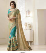 Cream embroidered georgette saree with blouse