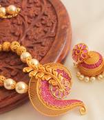 Mesmerising matte finish ruby necklace set - DJ08136