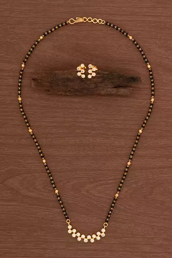 Black beads mangalsutra (with cap) and earrings set one gram gold