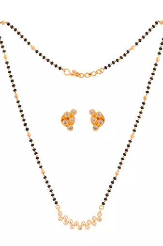 Black beads mangalsutra (with cap) and earrings set one gram gold