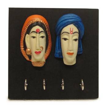 Diwali wall decoration Couple Faces Multicolor Key Holder 1