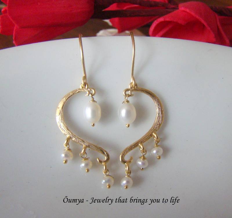 18K Gold Plated Half Heart Design with Natural FreshwaterPearls Fashion Earrings