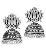 Silver Tone Lotus Design Stud Jhumki Earrings For Party Function