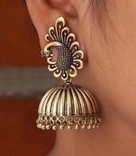 Peacock Inspired Oxidised Gold Plated Jhumka Earrings For Girls & Womens