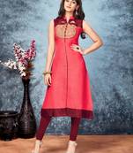Salmon embroidered silk silk-kurtis