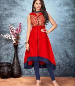 Maroon embroidered silk silk-kurtis