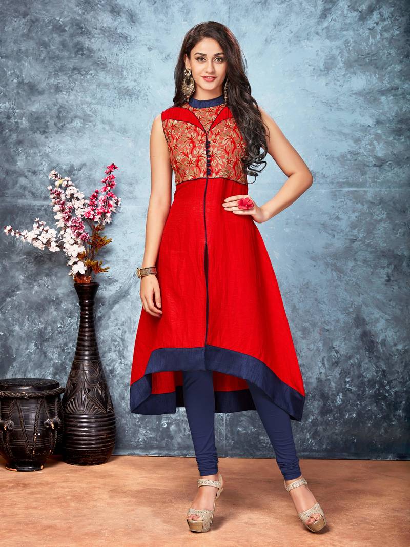Maroon embroidered silk silk-kurtis