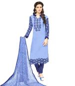 Blue color cotton embroidered Unstitched Dress Material 