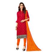 Red color cotton Printed Unstitched Dress Material 