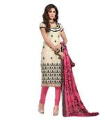 Beige color cotton Printed Unstitched Dress Material 