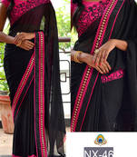 Blue Embroidered Georgette Saree With Blouse