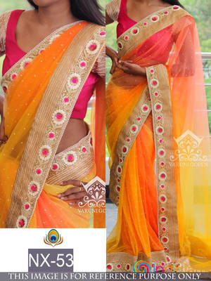 Orange Embroidered Net Saree With Blouse 1