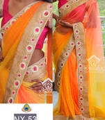 Orange Embroidered Net Saree With Blouse