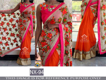 Orange Embroidered Georgette Saree With Blouse 1