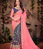 Pink embroidered georgette saree with blouse