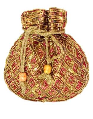 Maroon Satin Beaded Potli Bags 1