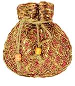 Maroon Satin Beaded Potli Bags
