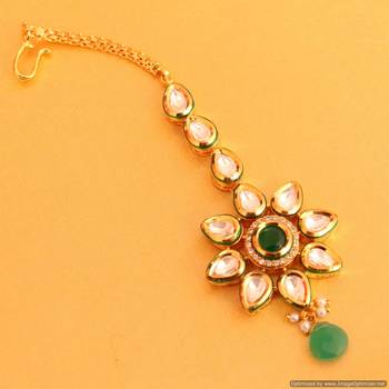 Emerald Kundan Meenakari Polki Kundan Maang Tikka 1