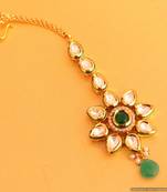 Emerald Kundan Meenakari Polki Kundan Maang Tikka