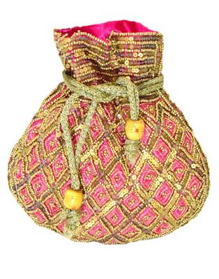 Beaded Drawstring Potli/Batwa  Pink 1