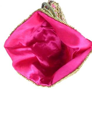 Beaded Drawstring Potli/Batwa  Pink 2