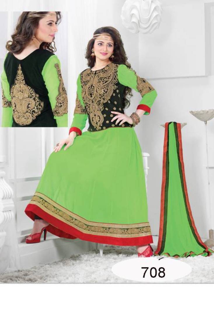Designer Parrot & Black Embroidary Anarkali Suit